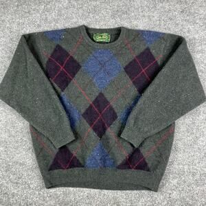 Peter Scott Sweater Mens Size 46 Green Argyle Wool Blend Pullover Knit Vintage